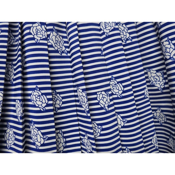 Vintage Size 9 Blue & White Striped Flower Pleated Skirt Elastic Waist Canada - Picture 2 of 4